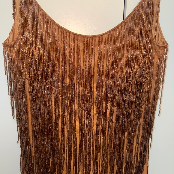 NWOT Mac Duggal 5934 Copper Brown Embellished Beaded Fringe Dress Size 12 - Picture 6 of 11